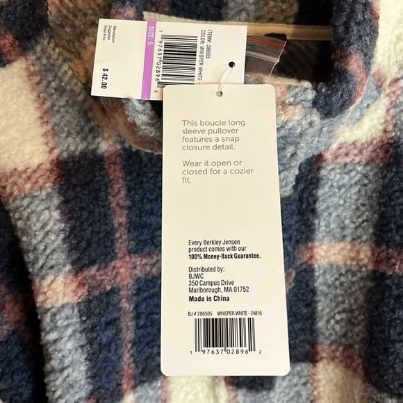 Berkeley Jensen half button collar,  plaid Sherpa. Multiple sizes. NWT. - Picture 9 of 11